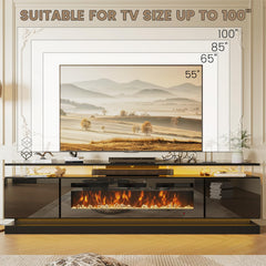 Nordivale 70" Fireplace TV Stand, Modern Entertainment Center for TVs Up to 80”, TV Console with Storage Cabinets, Media Console for Living Room, Black TV Stand and Black Fireplace
