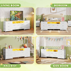 WLIVE LED Dresser TV Stand for 65 Inch TV, 8 Drawers, Rustic Brown