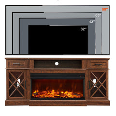 OKD 3-Sided Glass Farmhouse Electric Fireplace TV Stand for TVs up to 80'', Highboy Entertainment Center with Glass Door Storage Cabinet, 70'' Large TV Stands with 36'' Fireplace, Antique White
