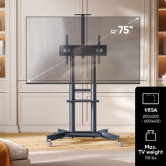 ONKRON Mobile TV Stand 32-75", up to 110 lbs, max VESA 600x400, Graphite