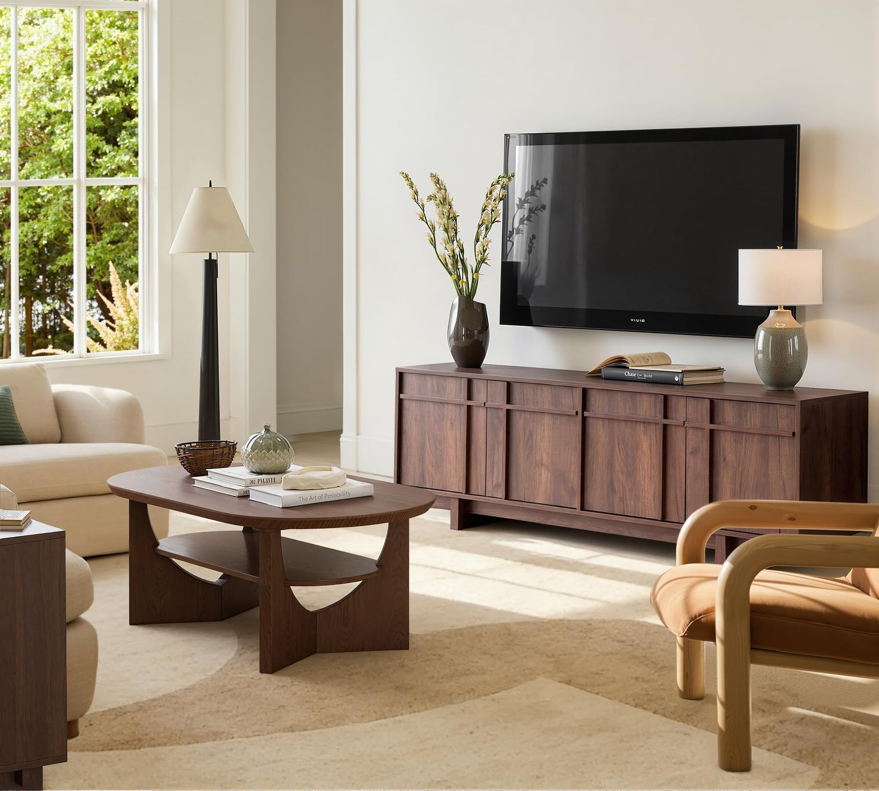 Vitalikus 65.6" Mid Century Modern TV Stand for 75 Inch TV, Walnut