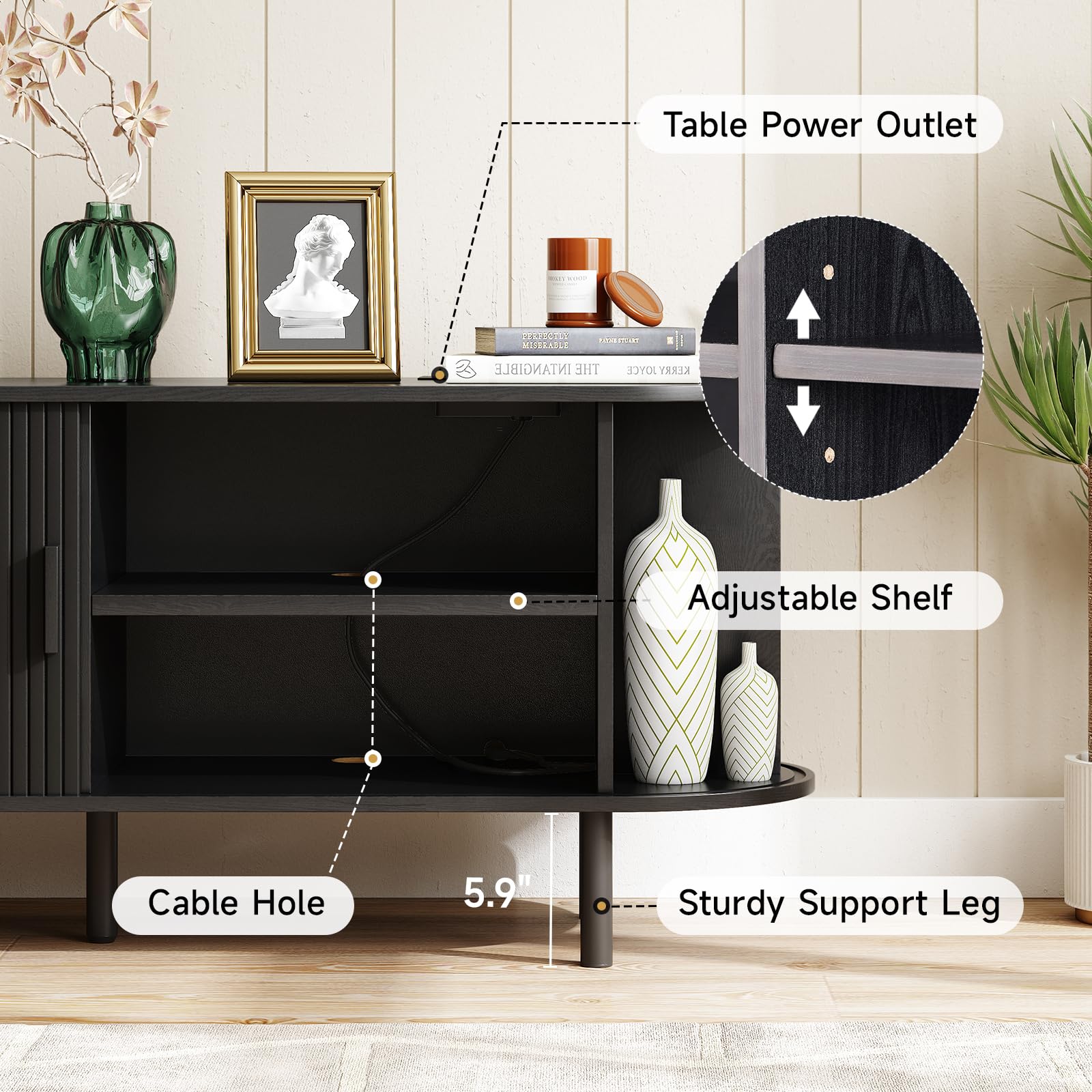 ONBRILL 70.8" TV Stand with Power Outlet for TVs up to 75 Inch, Entertainment Center with Storage and Adjustable Shelves, Modern Media Console with Sliding Doors for Living Room, Walnut