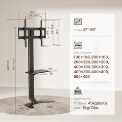 ECOTINY Tall Floor TV Stand for 37-86" TVs, Ultra Slim, Black