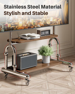 Stainless Steel Rolling TV Stand for 32 to 75 Inch TVs with Dual Shelves