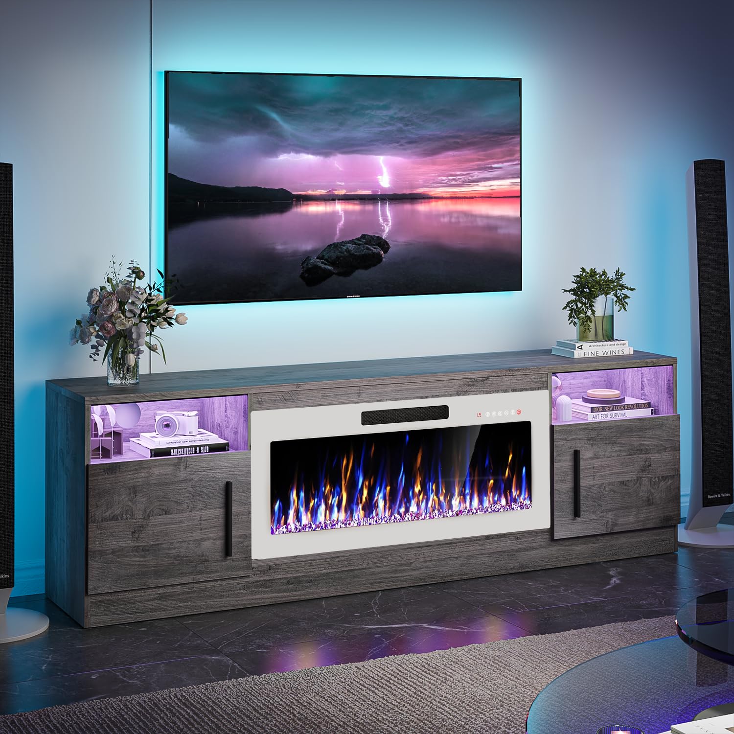 VITESSE 70”Fireplace TV Stand,Modern Entertainment Center Heating Fireplace