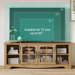 LINSY HOME Farmhouse TV Stand for 65 Inch TV, Wood Entertainment Center with Glass Door Storage Cabinet & Adjustable Shelves, Large Sturdy TV Console Table for Living Room Bedroom