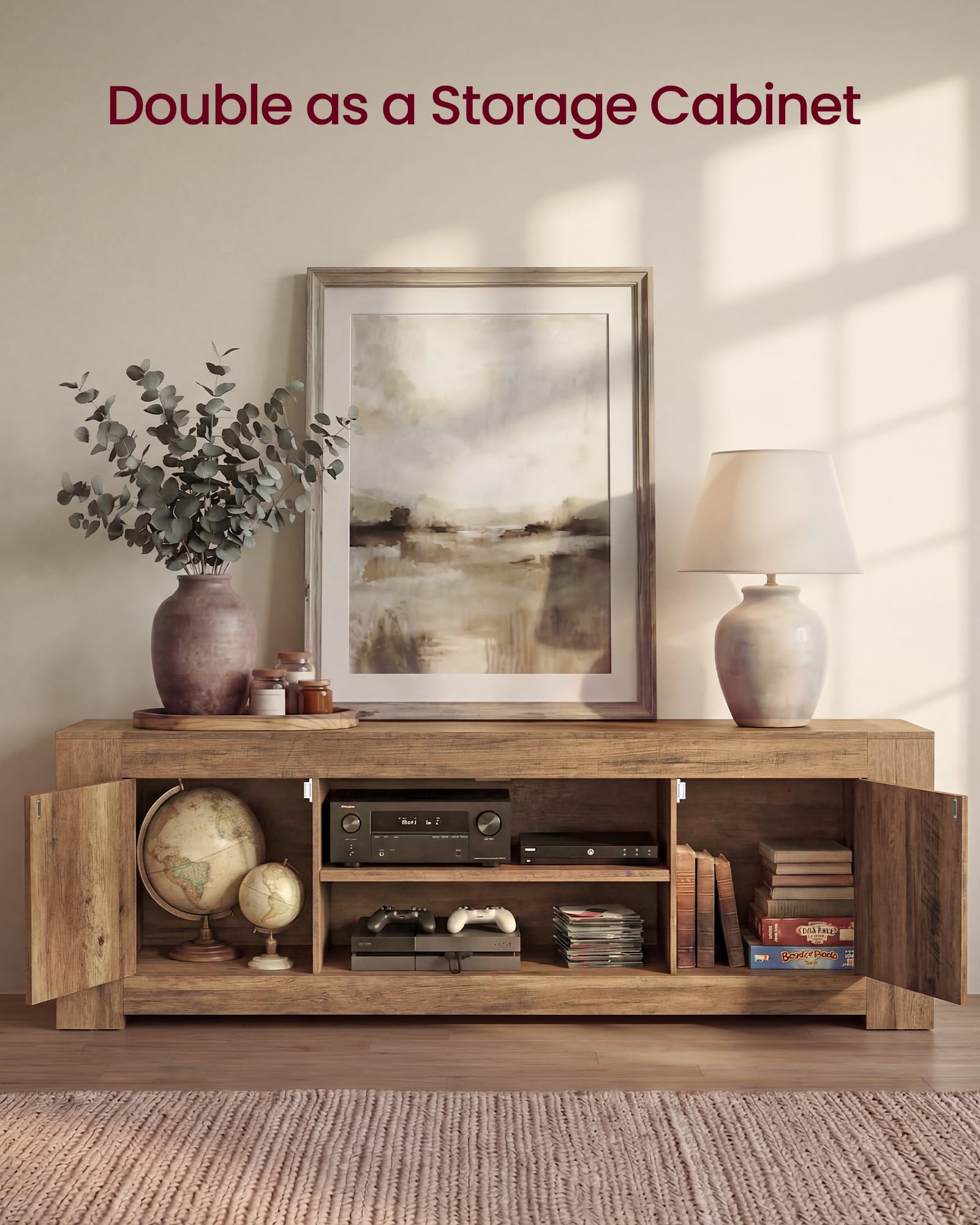 VASAGLE TV Stand, Farmhouse Entertainment Center with Storage Cabinets