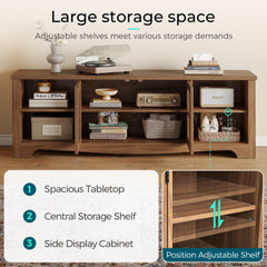 LINSY HOME Farmhouse TV Stand for 65 Inch TV, Wood Entertainment Center with Glass Door Storage Cabinet & Adjustable Shelves, Large Sturdy TV Console Table for Living Room Bedroom