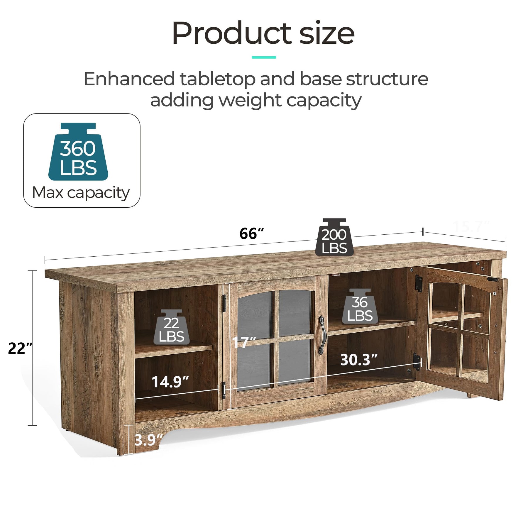 LINSY HOME Farmhouse TV Stand for 65 Inch TV, Wood Entertainment Center with Glass Door Storage Cabinet & Adjustable Shelves, Large Sturdy TV Console Table for Living Room Bedroom