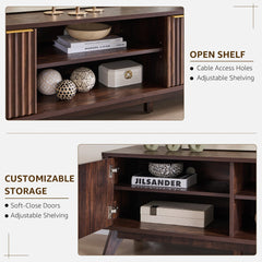 OKD 70" Mid Century Modern Fluted TV Stand w/ 2 Soft Close Door,Natural Oak
