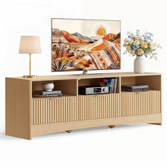 Marsail Fluted TV Stand for 65 inch TV, Modern Entertainment Center with Drawers, Boho TV Stands Wood Media Console Cabinet with Storage and Shelves, TV Consoles for Living Room, Bedroom, Oak