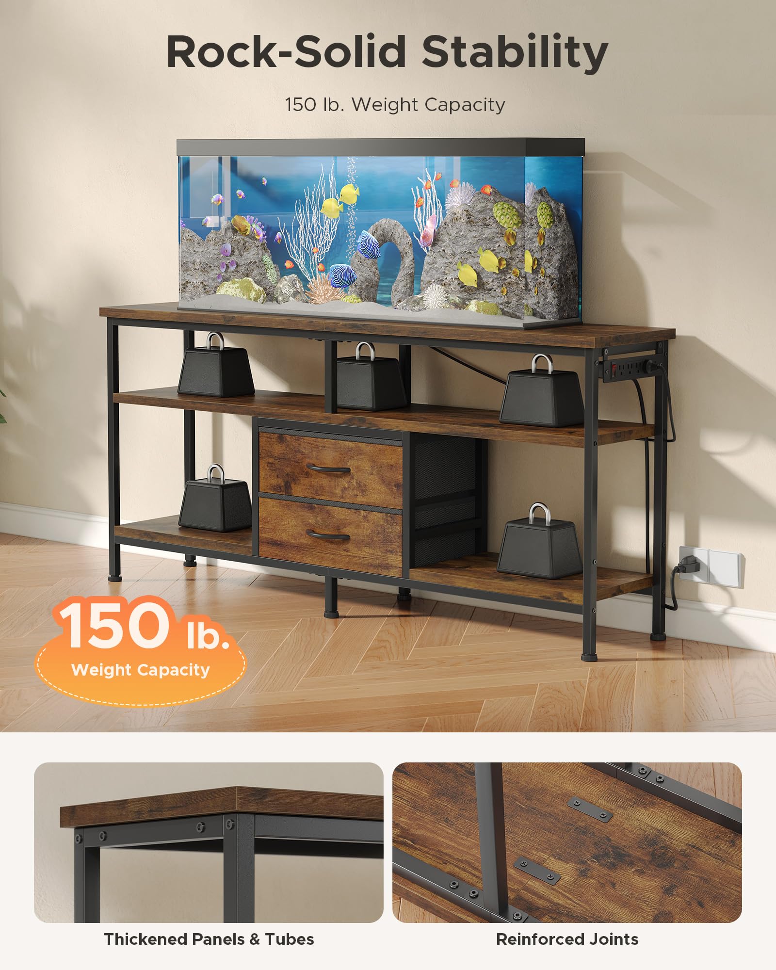 Lazzanto 63in TV Stand for 55-75in TVs, LED Lights, Charging Station, Black