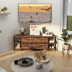 EXOTICA Corner TV Stand for 55" TV with Drawer & Power Outlet, Brown