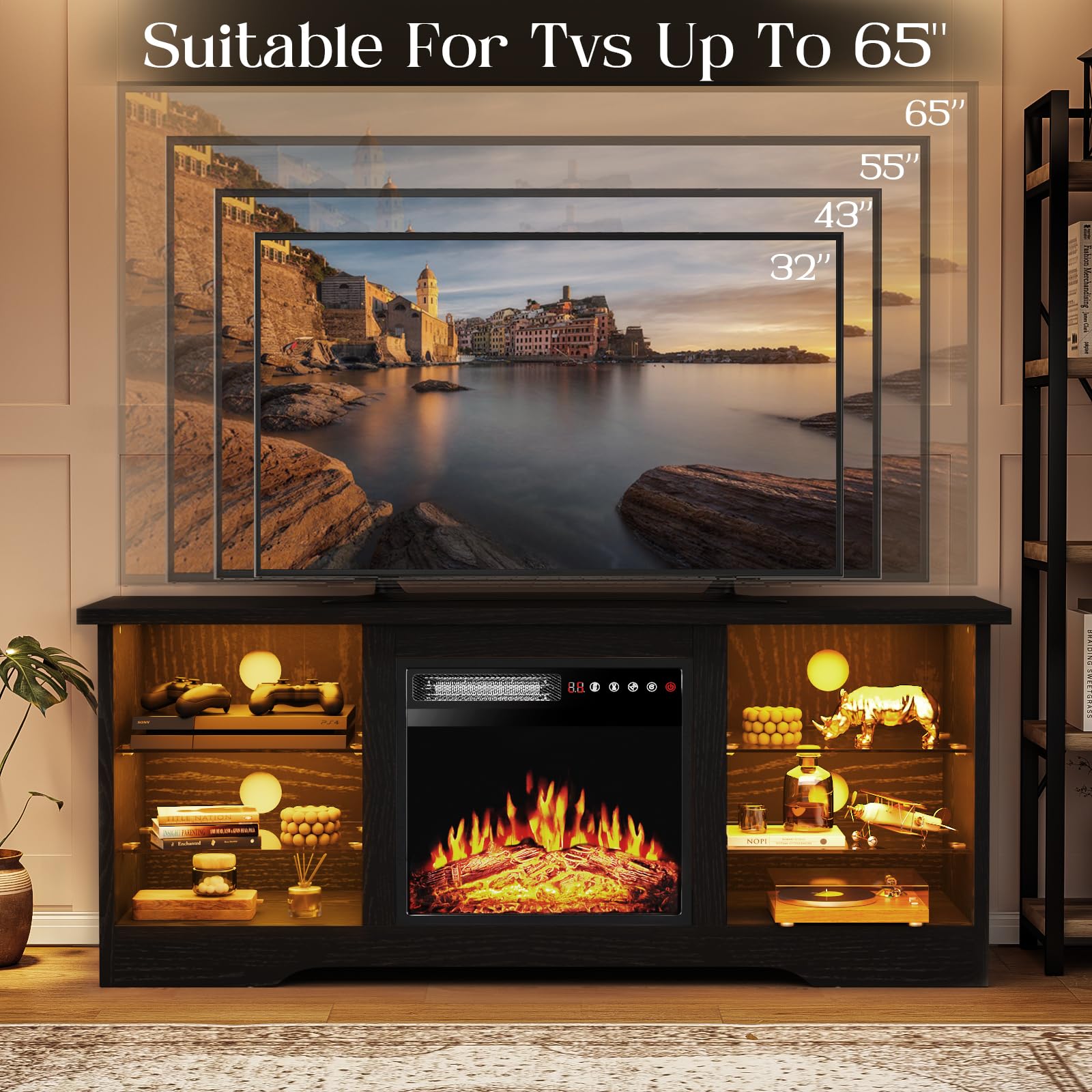VITESSE 70”Fireplace TV Stand,Modern Entertainment Center Heating Fireplace