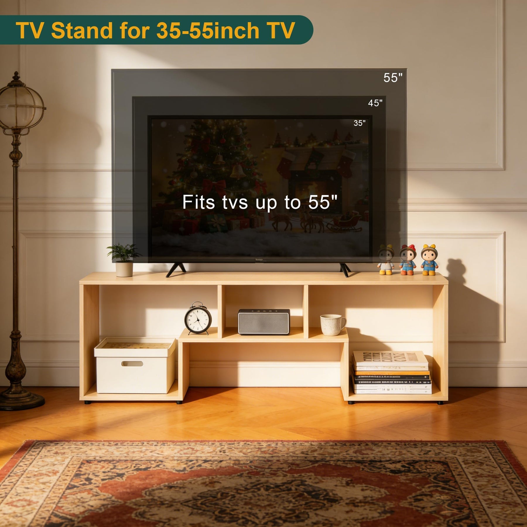 ACOHOOK Walnut 60" Mid-Century TV Stand with Storage Open Shelf