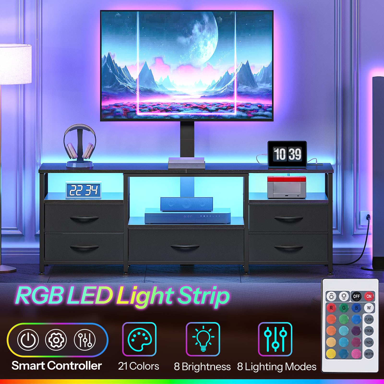 HOOBRO TV Stand with Mount Up to 65 inch TV, with Drawers and Power Outlet