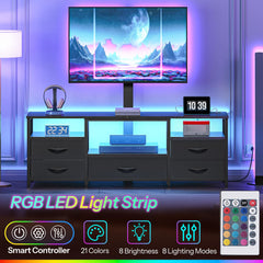 HOOBRO TV Stand with Mount Up to 65 inch TV, with Drawers and Power Outlet