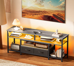 Huuger 63 Inch LED TV Stand for 65 70 Inch TV, Entertainment Center with Open Shelves and Power Outlets, TV Console for Living Room, Media Console with Drawers, Black