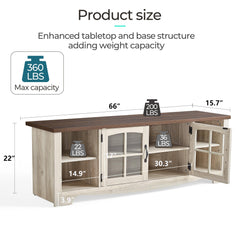 LINSY HOME Farmhouse TV Stand for 65 Inch TV, Wood Entertainment Center with Glass Door Storage Cabinet & Adjustable Shelves, Large Sturdy TV Console Table for Living Room Bedroom