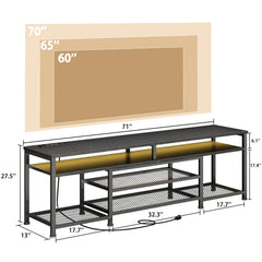 Furologee TV Stand with Power Outlets and LED Lights, 63 Inch Entertainment Center for 60 65 70 Inch TVs, Media Console Table with Open Shelves, for Bedroom, Living Room, Black