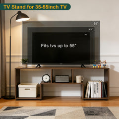 ACOHOOK Walnut 60" Mid-Century TV Stand with Storage Open Shelf