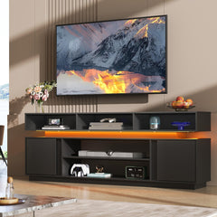 WLIVE Modern TV Stand for 75 Inch TV, 2 Tier Entertainment Center with RGB LED Lights & Storage Cabinets, Media TV Console Gaming Television Stands for Living Room, Bedroom, Black
