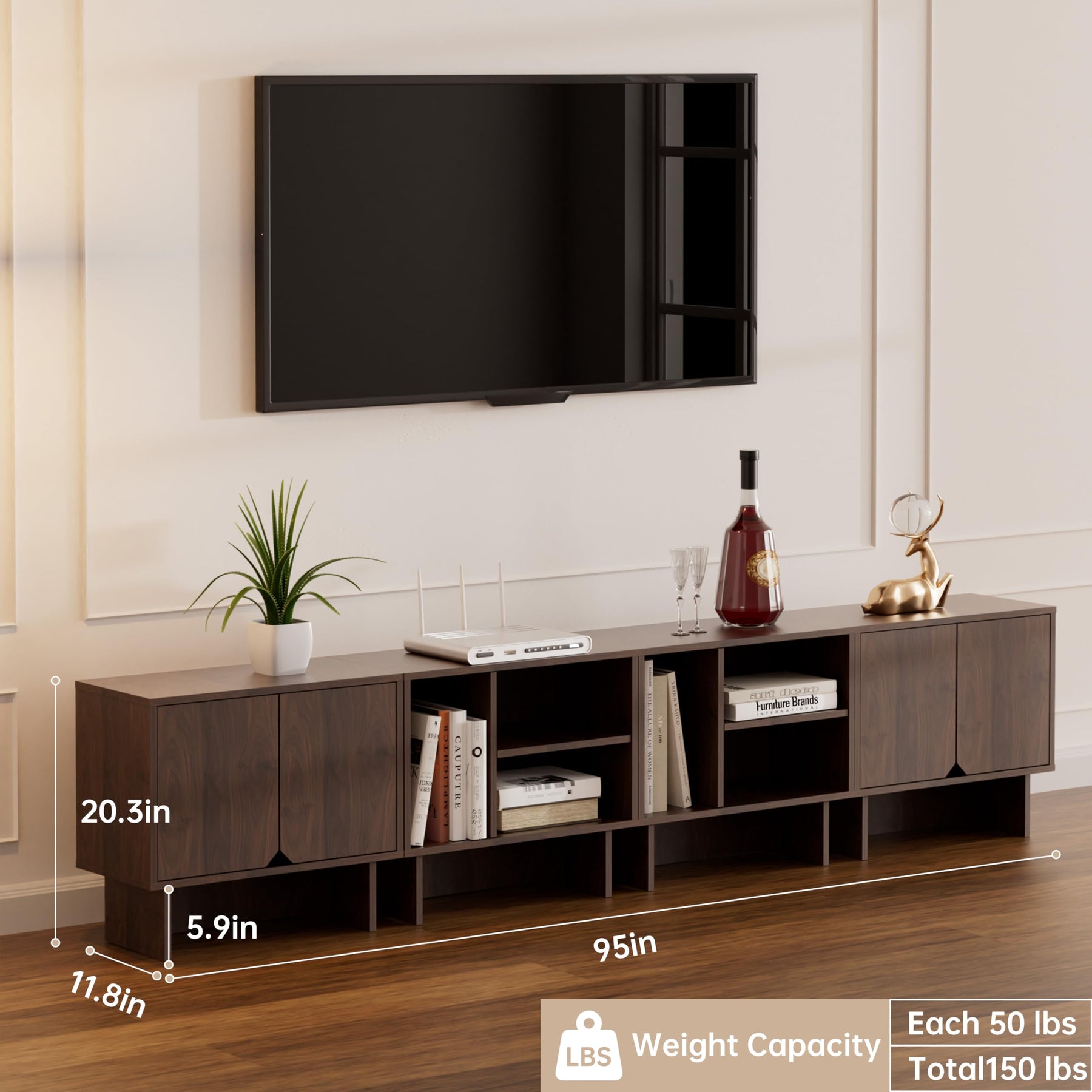 Modular TV Stand for Up to 100 Inch TV, Walnut Entertainment Center