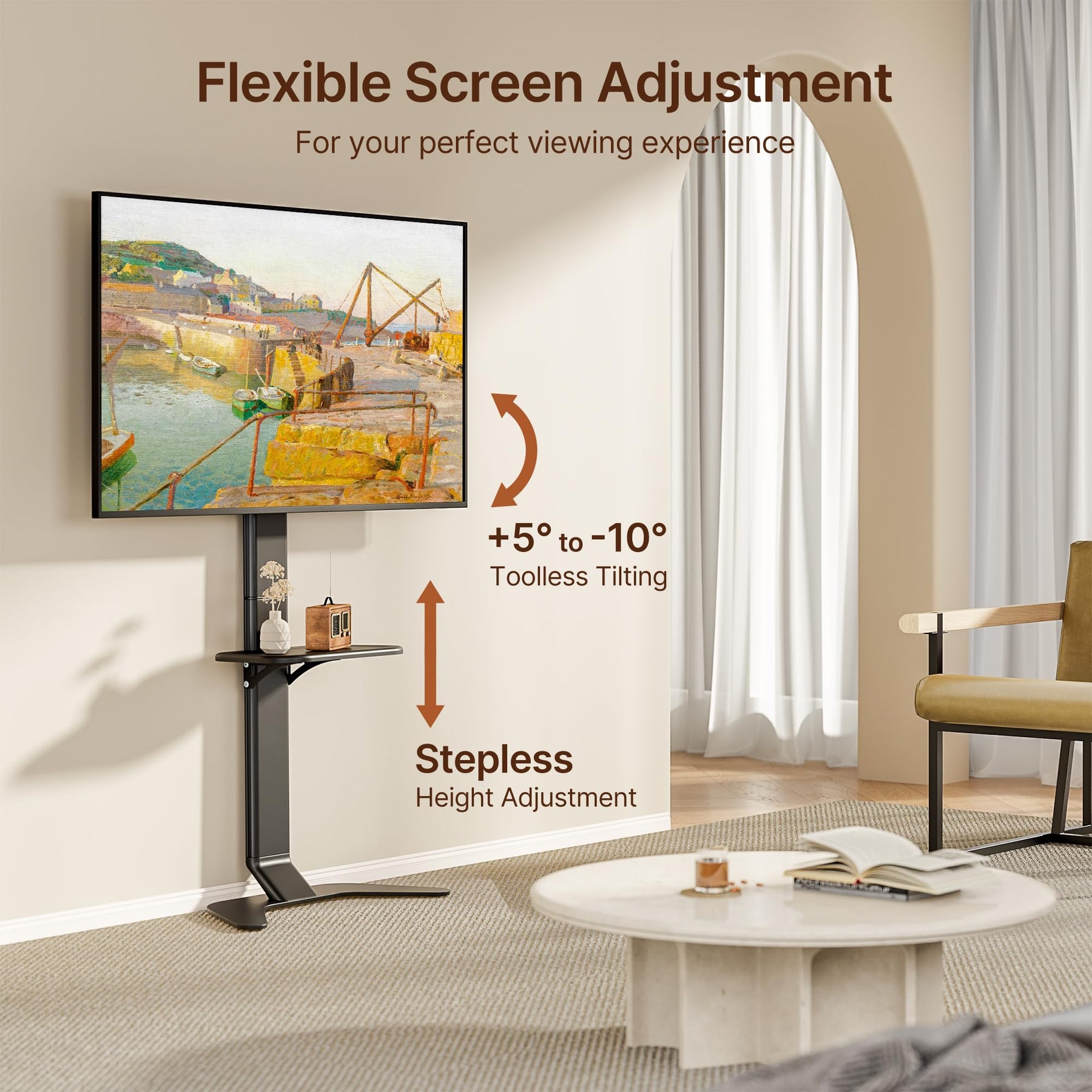 ECOTINY Tall Floor TV Stand for 37-86" TVs, Ultra Slim, Black