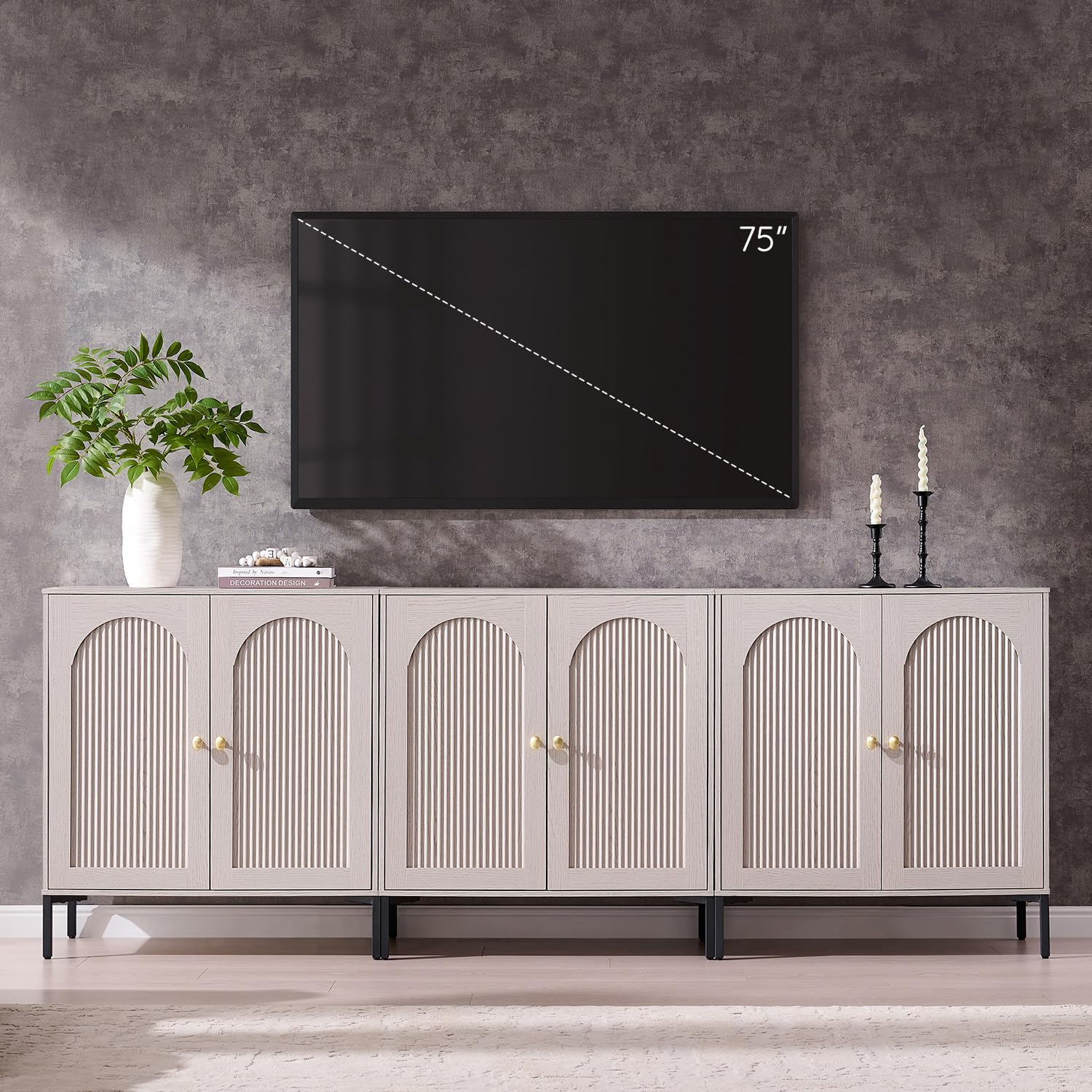 IFBUY 92.63" W Mid Century Modern TV Stands for Living Room, Brown