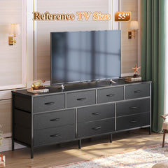 Huuger 63 Inch Dresser for Bedroom, Long Dresser with 10 Fabric Drawers, TV Stand for 55, 65, 70 Inch TV, Toy Storage Organizer for Closet, Rustic Brown