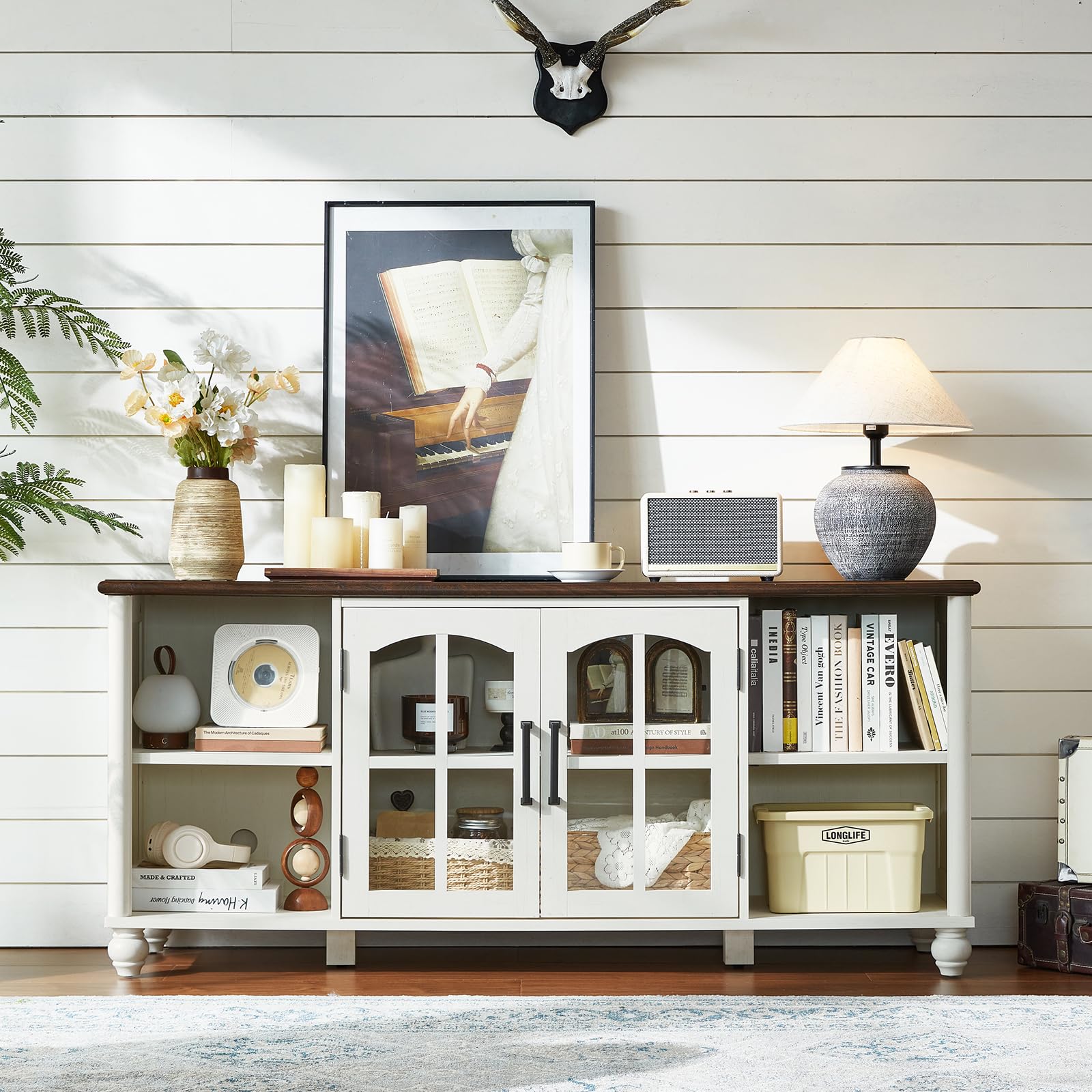 RWYHG Farmhouse TV Stand for 60 in TV, Entertainment Center for Living Room