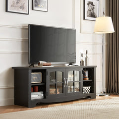 LINSY HOME Farmhouse TV Stand for 65 Inch TV, Wood Entertainment Center with Glass Door Storage Cabinet & Adjustable Shelves, Large Sturdy TV Console Table for Living Room Bedroom