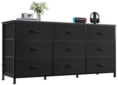 WLIVE Dresser TV Stand for 75 Inch TV, 9 Drawer Dresser for Bedroom, Black