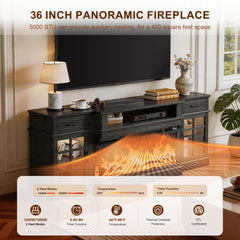 MXV 70" Fireplace TV Stand, 3-Sided Glass Fireplace and Modern Entertainment Center, Wooden Media Console with Glass Doors & Storage Drawers, LED Light, for Living Room, Antique White