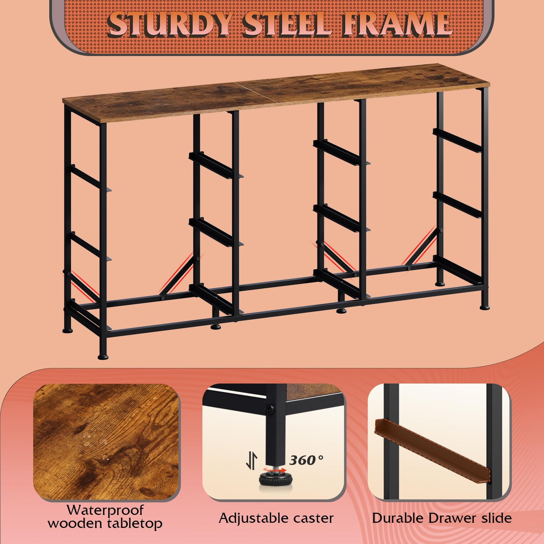 WLIVE Dresser TV Stand for 75 Inch TV, 9 Drawer Dresser for Bedroom, Black