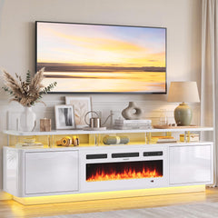 OneBlis 70" Fireplace TV Stand with Double LED Lights for TVs UP to 80", Electric Fireplace Entertainment Center with Storage Cabinets, TV Console for Living Room, Office, Black1