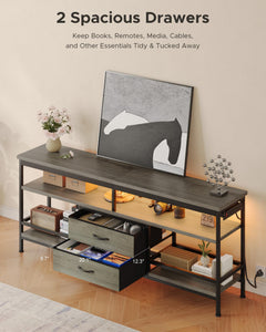 Lazzanto 63in TV Stand for 55-75in TVs, LED Lights, Charging Station, Black