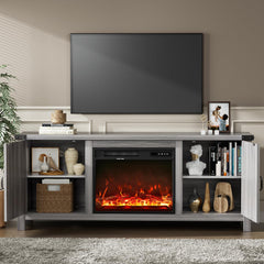 YESHOMY Modern Farmhouse TV Stand with Barn Door for 65 Inch TV, Gray Wash