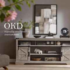 OKD 70" Farmhouse TV Stand for TVs up to 80", Antique White