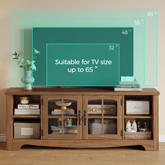 LINSY HOME Farmhouse TV Stand for 65 Inch TV, Wood Entertainment Center with Glass Door Storage Cabinet & Adjustable Shelves, Large Sturdy TV Console Table for Living Room Bedroom