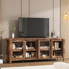 GAOMON TV Stand for 65" with Entertainment Center, Storage Cabinet, 4 Sliding Glass Doors, Mid Century Modern Media TV Console Table for Living Room Bedroom (Retro Brown)