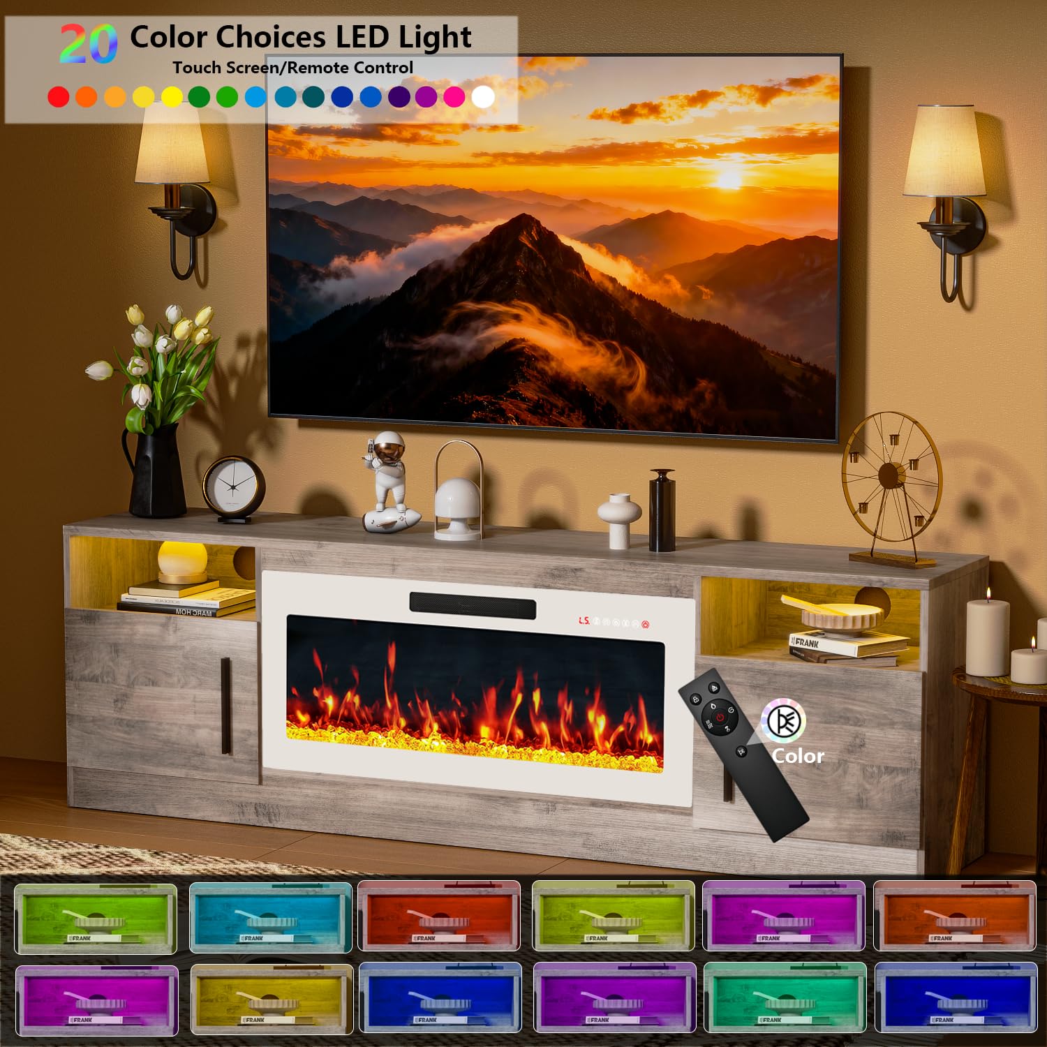PRETZI Fireplace TV Stand with 36" Fireplace Up to 80" TVs for Living Room