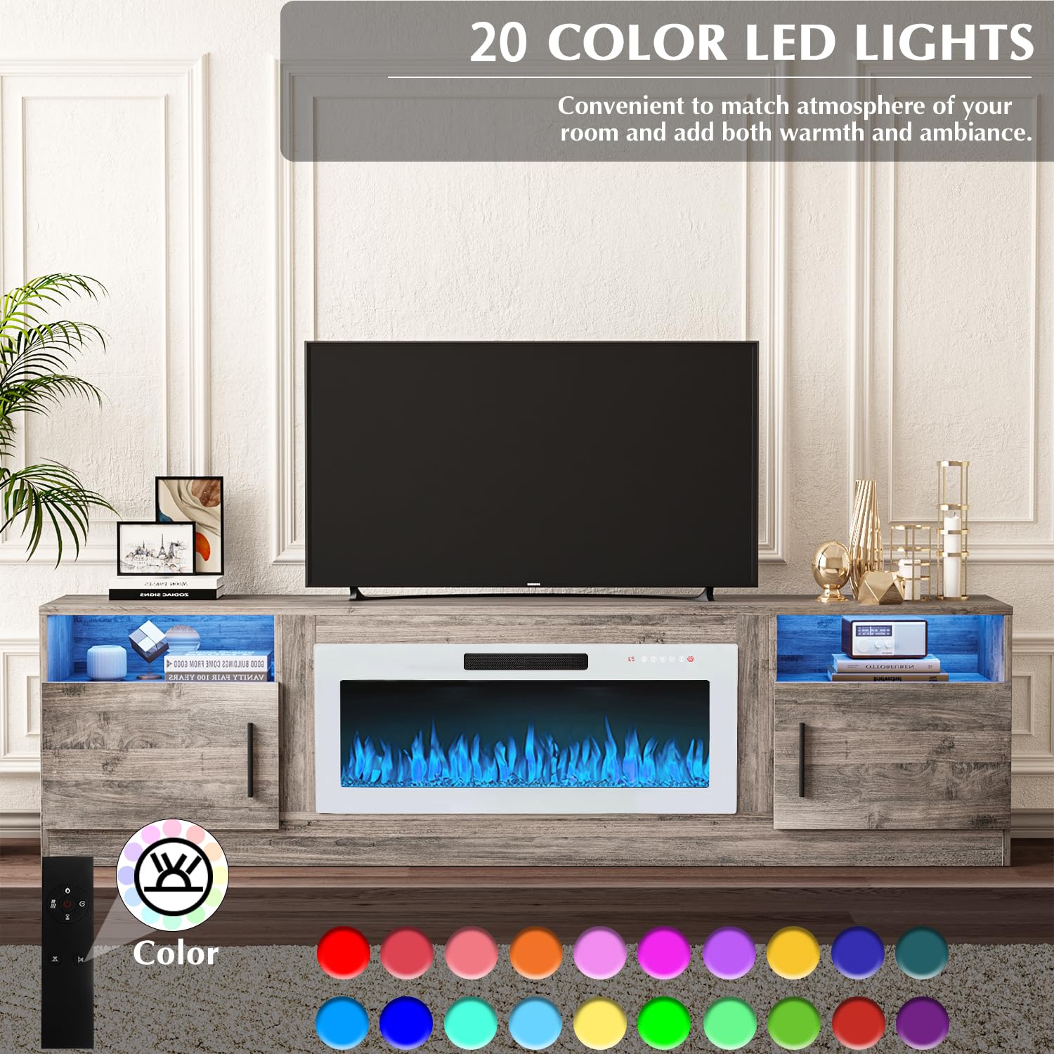 VITESSE 70”Fireplace TV Stand,Modern Entertainment Center Heating Fireplace