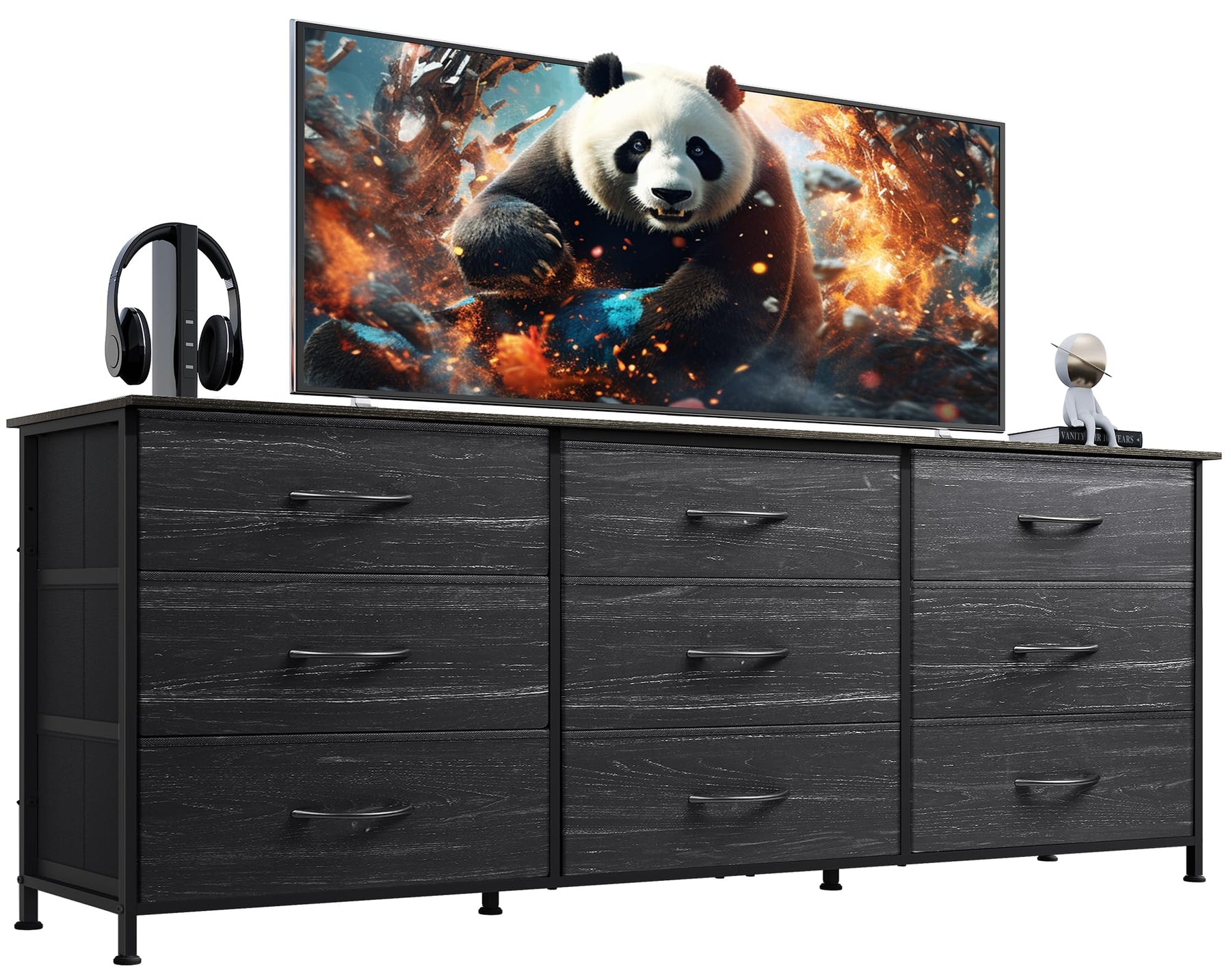 WLIVE Dresser TV Stand for 75 Inch TV, 9 Drawer Dresser for Bedroom, Black