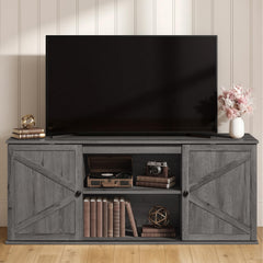 VASAGLE Farmhouse TV Stand for TVs up to 65 Inches, Entertainment Center with Storage Cabinets and Sliding Barn Doors, Media Console Table for Living Room, Honey Brown ULTV535K101