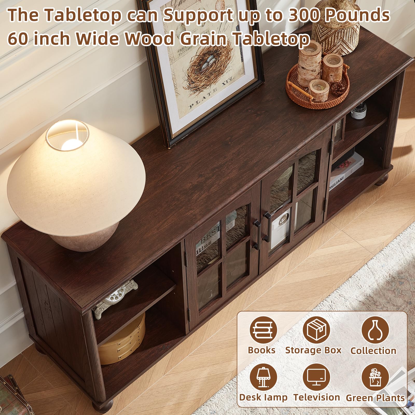 RWYHG Farmhouse TV Stand for 60 in TV, Entertainment Center for Living Room