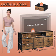 WLIVE LED Dresser TV Stand for 65 Inch TV, 8 Drawers, Rustic Brown