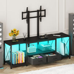 GYIIYUO LED TV Stand with Mount and Power Outlet & Fabric Drawers for 32-85 Inches TV - Entertainment Center and Corner Tv Stand for Living Room, Bedroom- 47" Rustic Brown (Max VESA 600mm × 400mm