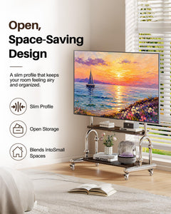Stainless Steel Rolling TV Stand for 32 to 75 Inch TVs with Dual Shelves