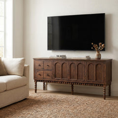 SAND STONE HOME 65" TV Entertainment Console, Buffet Cabinet, Cocoa Brown